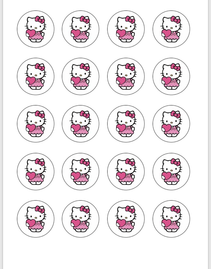 Pink Hearts Hello Kitty Edible Sugar Sheet for cupcakes, cookies, Oreos, treats 1.5", 2" rounds on edible sheet Valentine's Day, Birthday