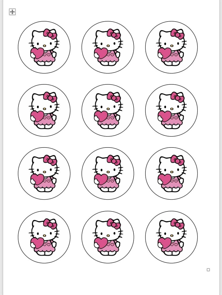 Pink Hearts Hello Kitty Edible Sugar Sheet for cupcakes, cookies, Oreos, treats 1.5", 2" rounds on edible sheet Valentine's Day, Birthday