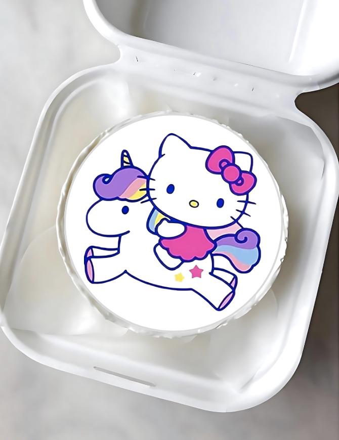 Rainbow Unicorn Hello Kitty Edible Image Icing Sugar Sheet for Cakes 3.5", 4", 6", 7.5" ROUNDS for Girl's Birthday Party Celebrations