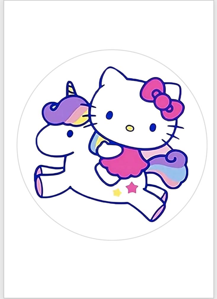 Rainbow Unicorn Hello Kitty Edible Image Icing Sugar Sheet for Cakes 3.5", 4", 6", 7.5" ROUNDS for Girl's Birthday Party Celebrations