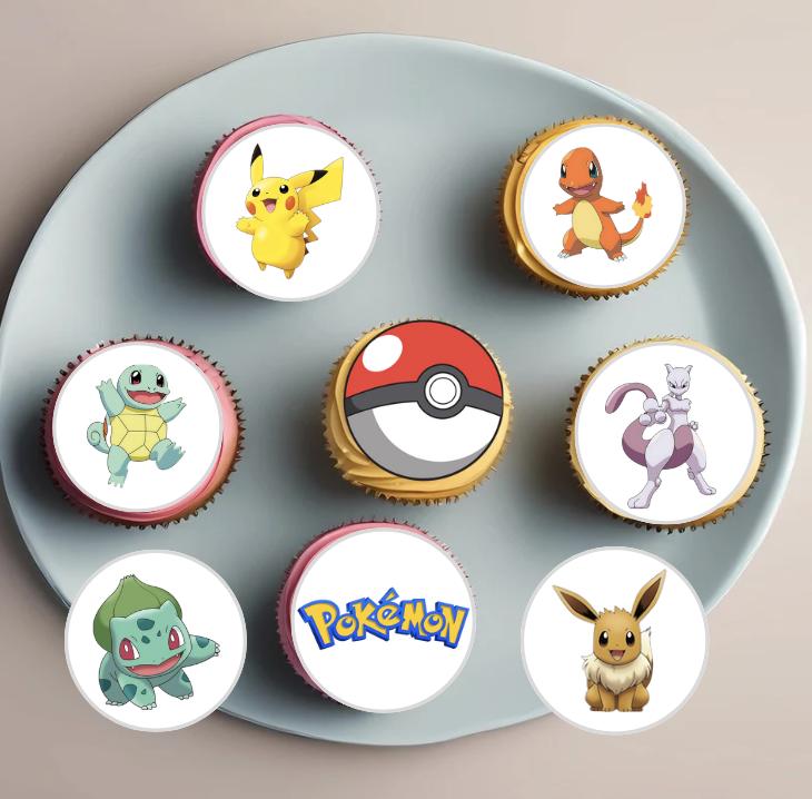 Pokemon Edible Sugar Sheet for cupcakes, cookies, Oreos, treats 1", 1.5", 2" rounds on edible sheet, Boy's Birthday Theme Pikachu Eevee