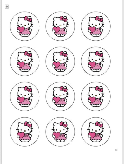 Pink Hearts Hello Kitty Edible Sugar Sheet for cupcakes, cookies, Oreos, treats 1.5", 2" rounds on edible sheet Valentine's Day, Birthday