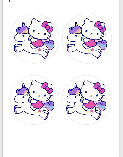 Rainbow Unicorn Hello Kitty Edible Image Icing Sugar Sheet for Cakes 3.5", 4", 6", 7.5" ROUNDS for Girl's Birthday Party Celebrations