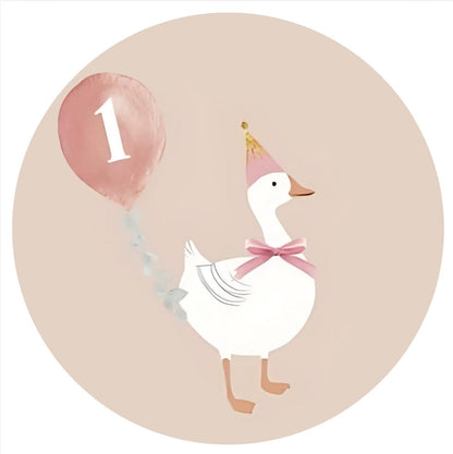 One Silly Goose Pink Baby 1st Birthday 1.5"/2" Rounds Printed on Edible Sugar Sheet for Cupcakes,Cookies,Oreos, Cakesicles NOT PRECUT