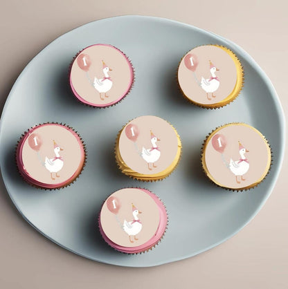 One Silly Goose Pink Baby 1st Birthday 1.5"/2" Rounds Printed on Edible Sugar Sheet for Cupcakes,Cookies,Oreos, Cakesicles NOT PRECUT